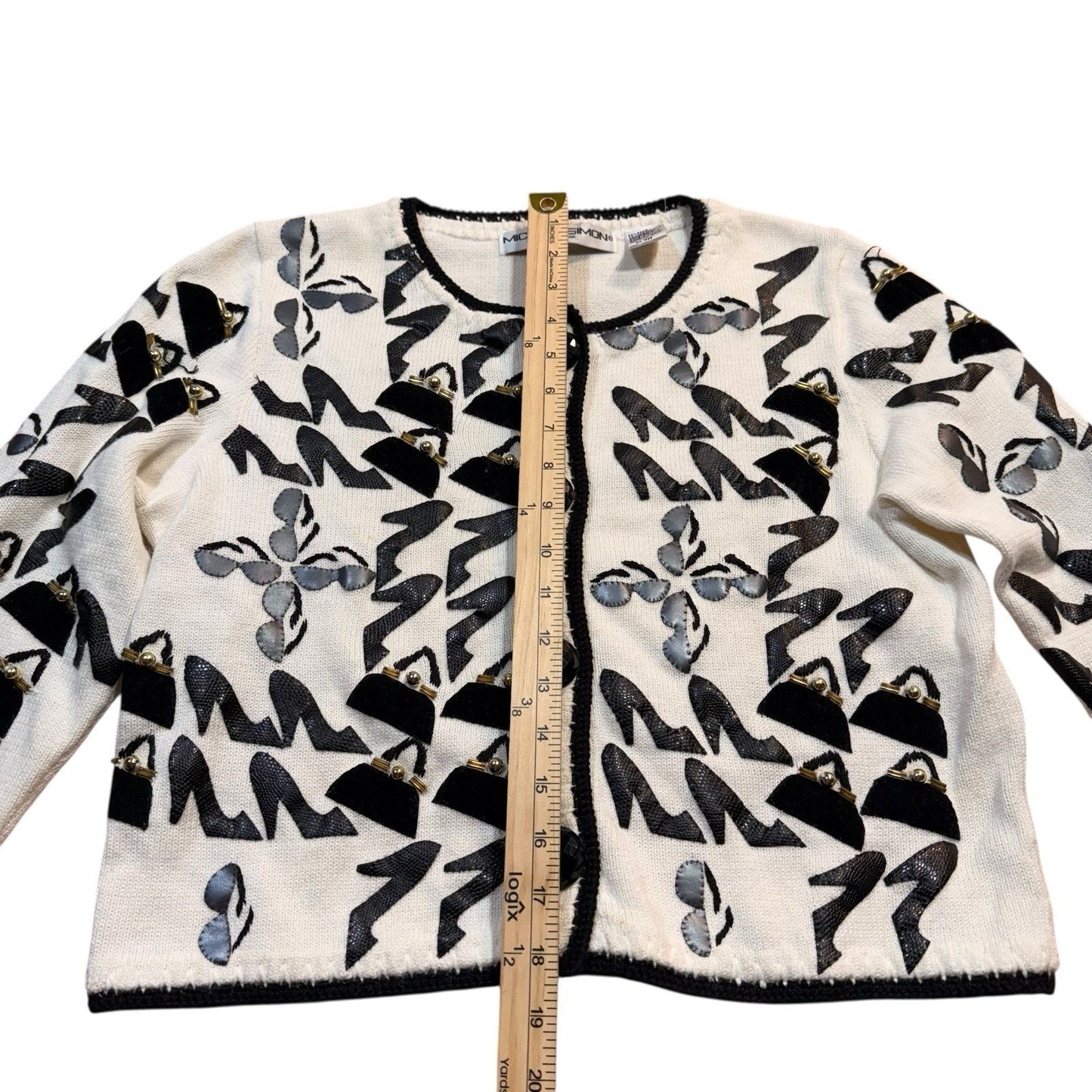 Vintage Michael Simon New York Sweater Women's Small White Black Art Knit