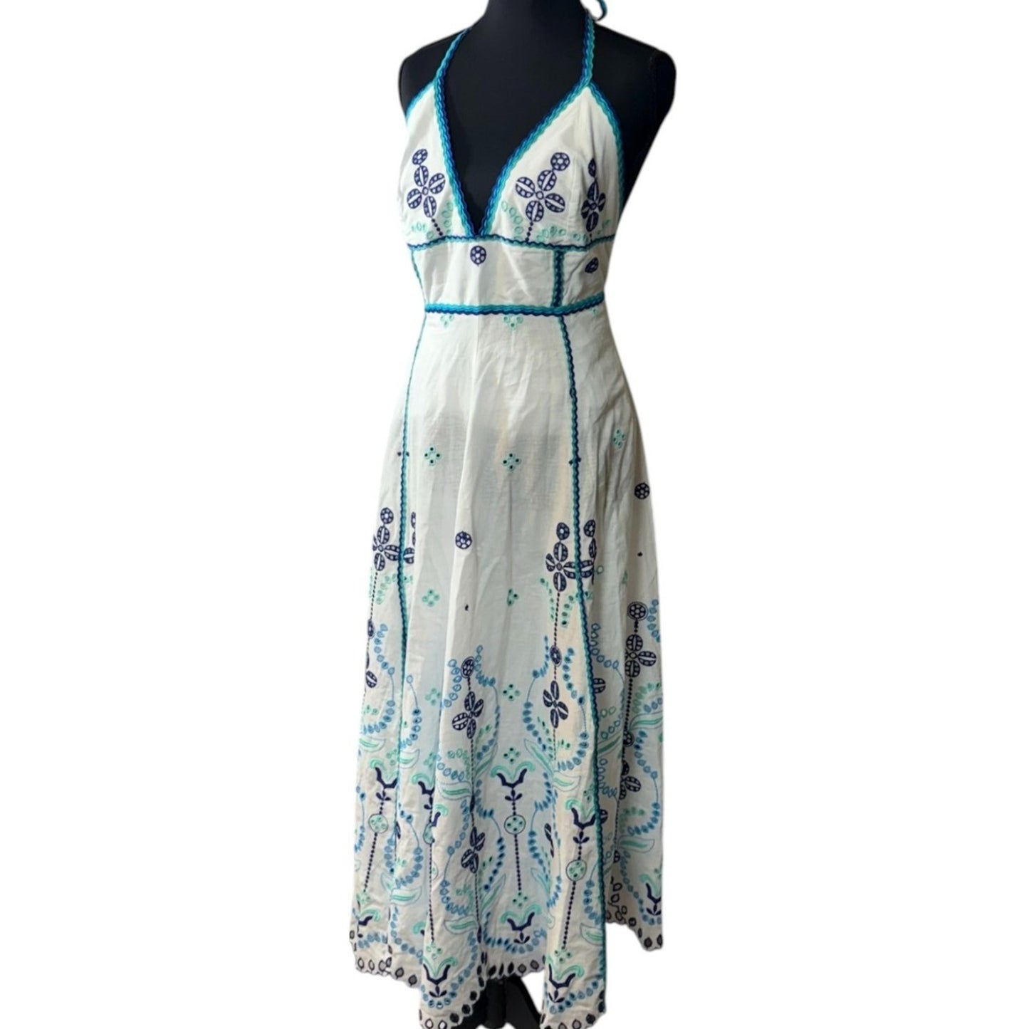 NWT Charo Ruiz Jodie Long Dress Blue Lolita L Open Back Embroidered Maxi $780 Women's