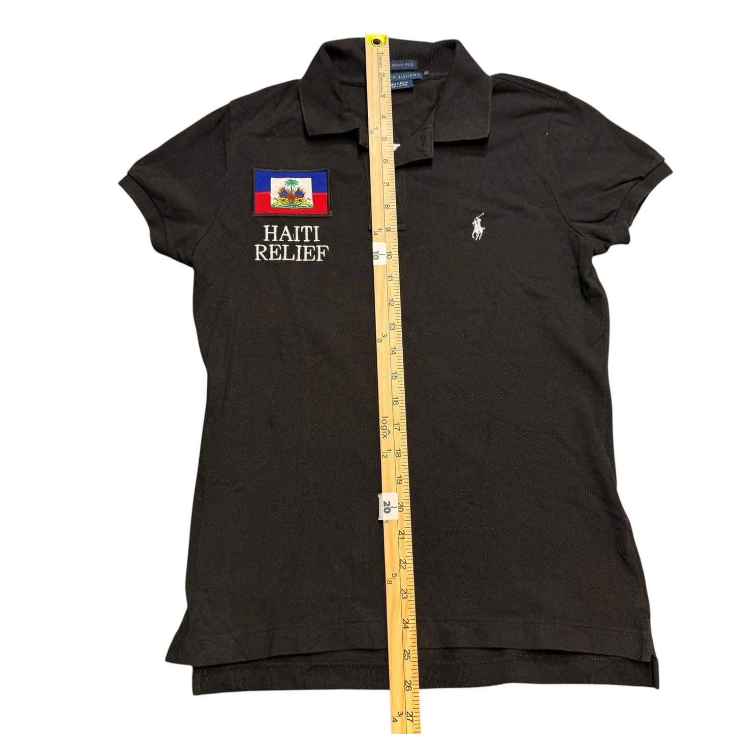 Vintage Polo Ralph Lauren Haiti Relief Women’s Polo Shirt Button-Up Black Size M Rare Logo