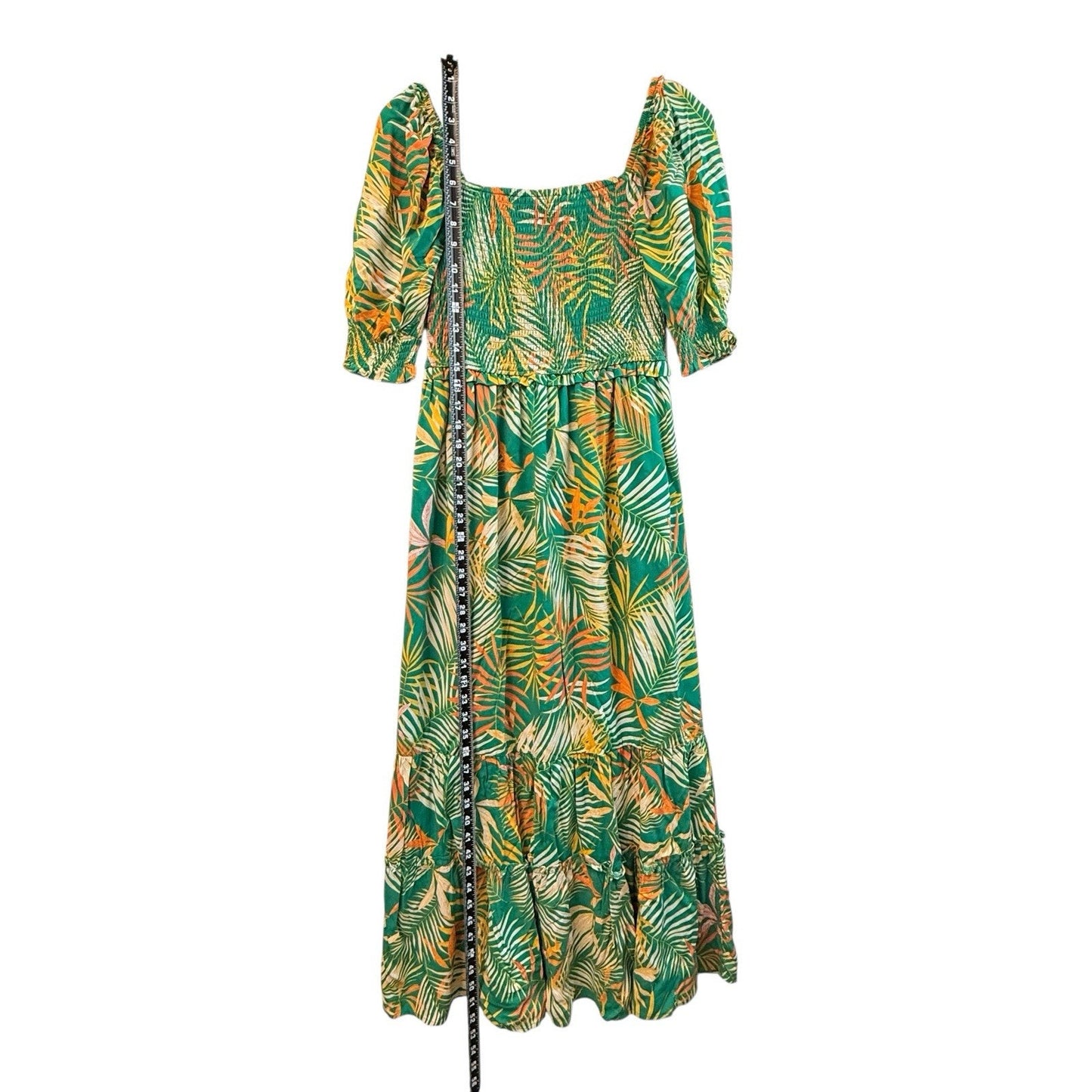Betsey Johnson Tropical Palm Maxi Dress Smocked Size M Women's