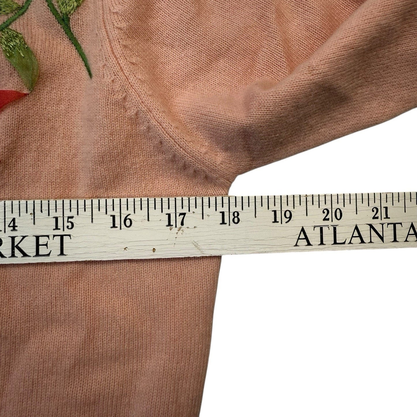 White + Warren Cashmere Cardigan Blush Floral Embroidered 3/4 Sleeve Women's