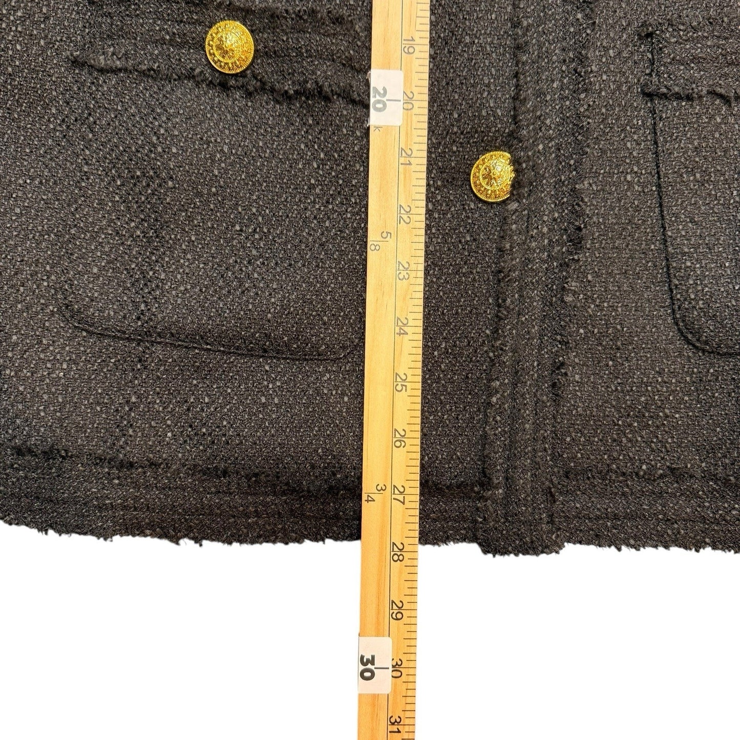 NWT M. Infisavo New York Women’s Black Blazer Size L Gold Button Tweed Jacket