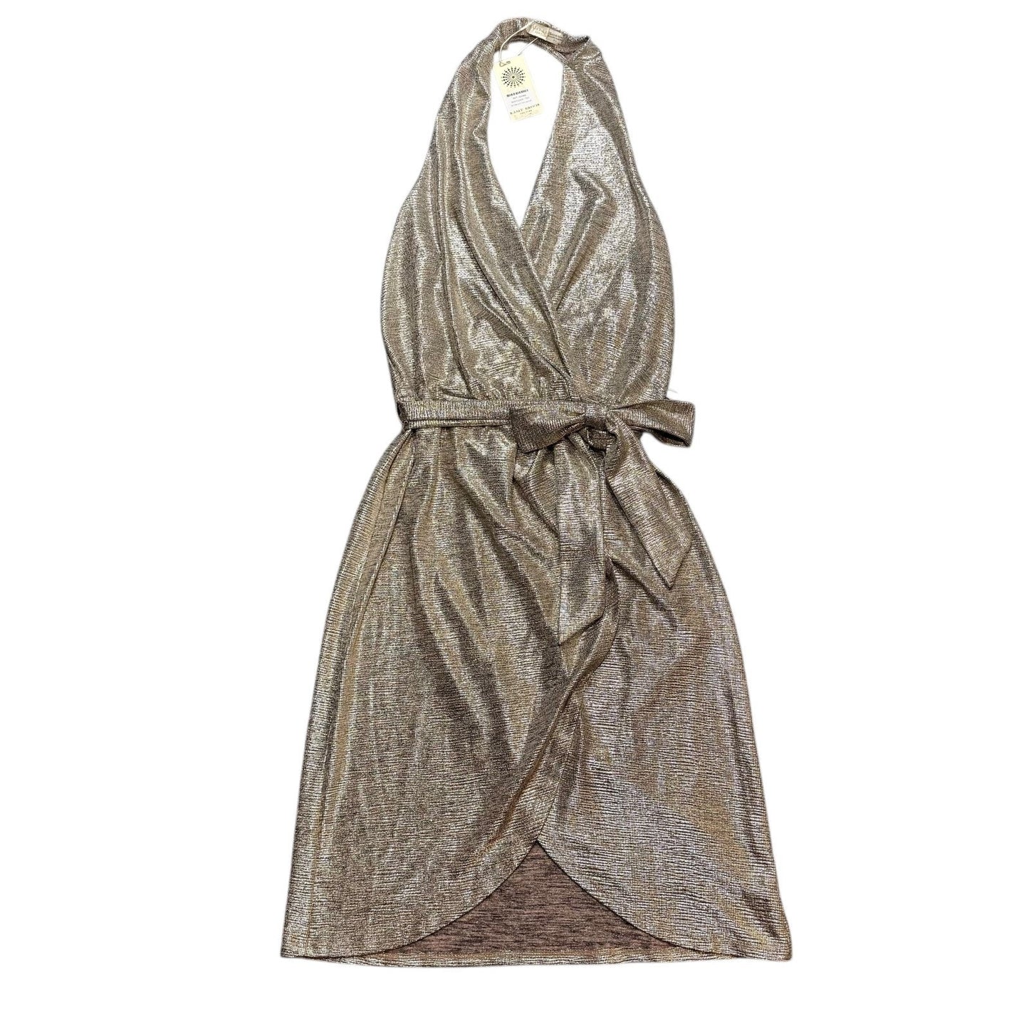 Ramy Brook Maura Metallic Gold Halter Wrap Dress Size L NWT $325 Party Cocktail Women's