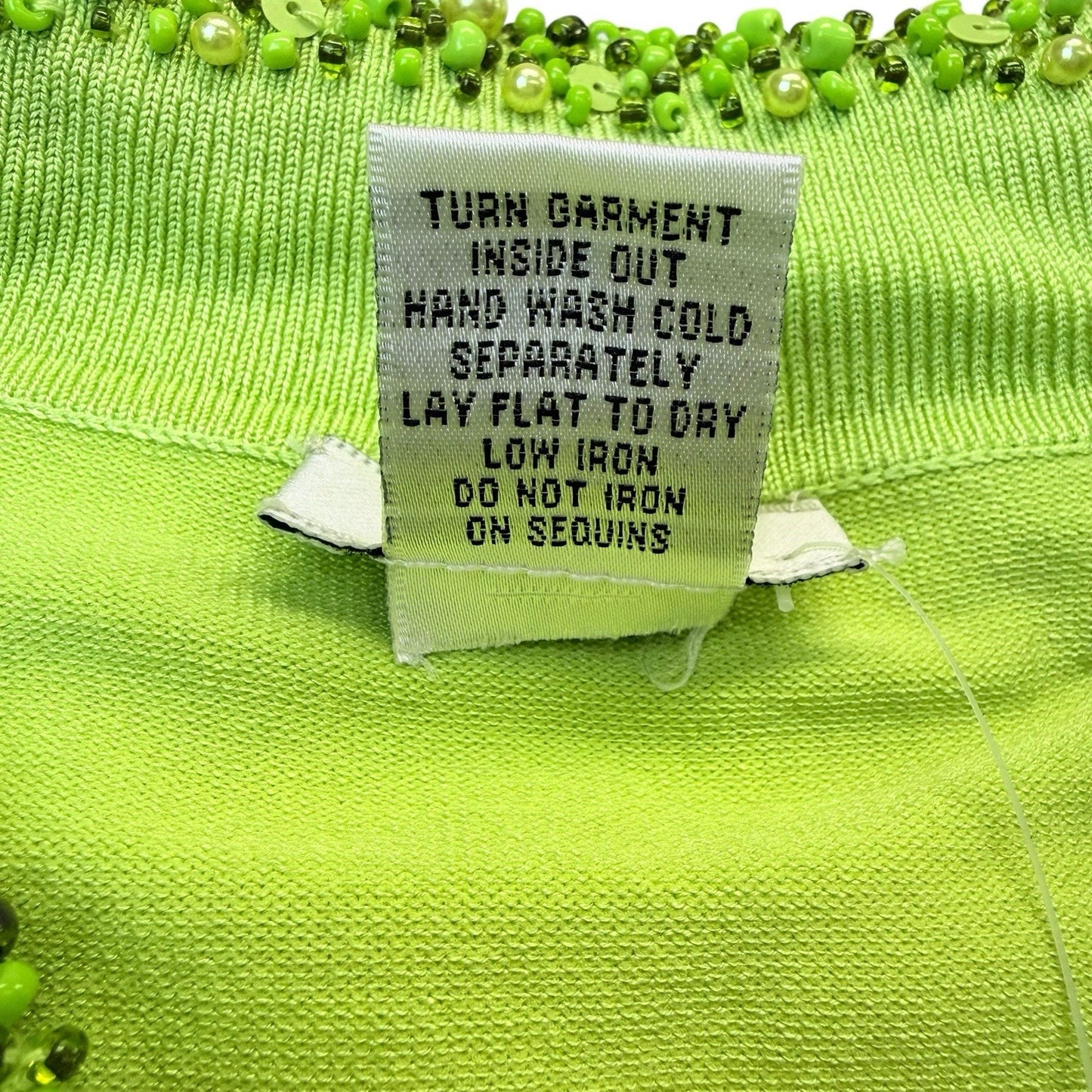 Cache Y2K Lime Silk Blend Beaded Zip Cardigan Sweater L Women's