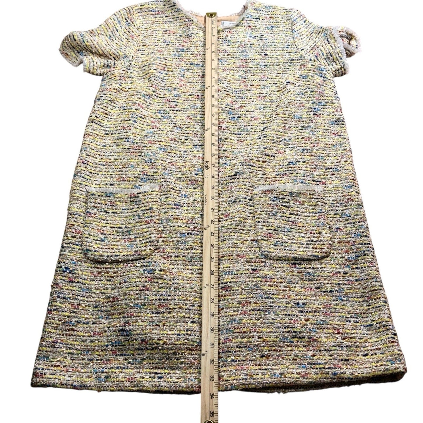 Mango Suit Women’s Tweed Dress Size L Short Sleeve Shift Pocket Career Chic