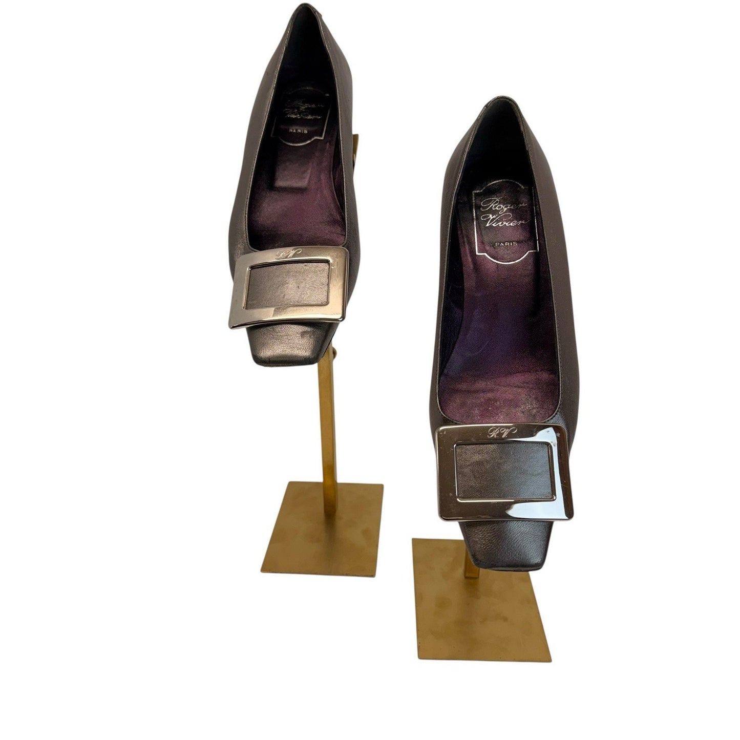 Roger Vivier Paris Square Buckle Pumps Black Vintage Italy Heels/Shoes 5.5 Women's