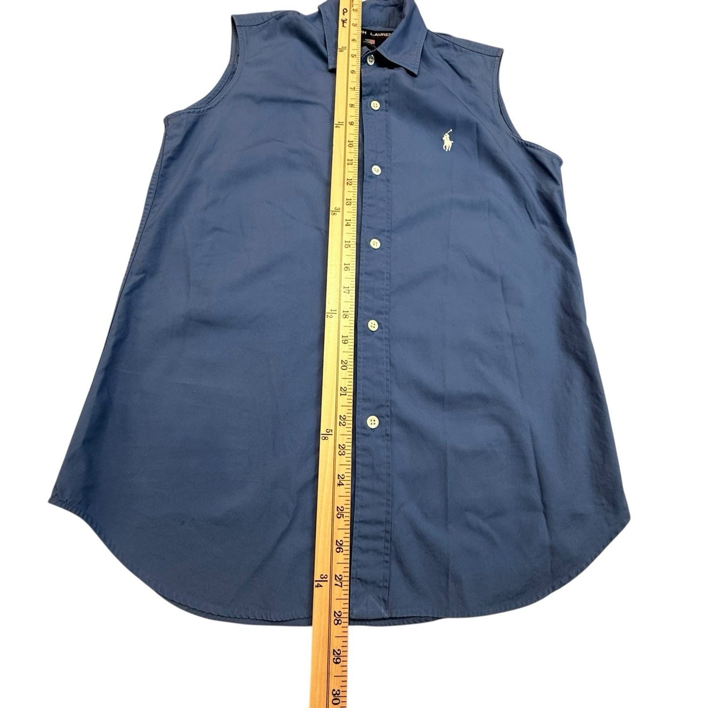 Vintage Polo Ralph Lauren Sleeveless Button-Up Shirt Blue Logo Size 4 Y2K Women's