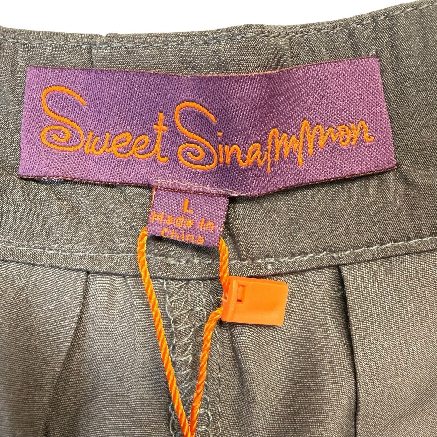 Sweet Sinammon Y2K Crinkle Wide Leg Pants Gray Rayon Boho Size L NWT Women's