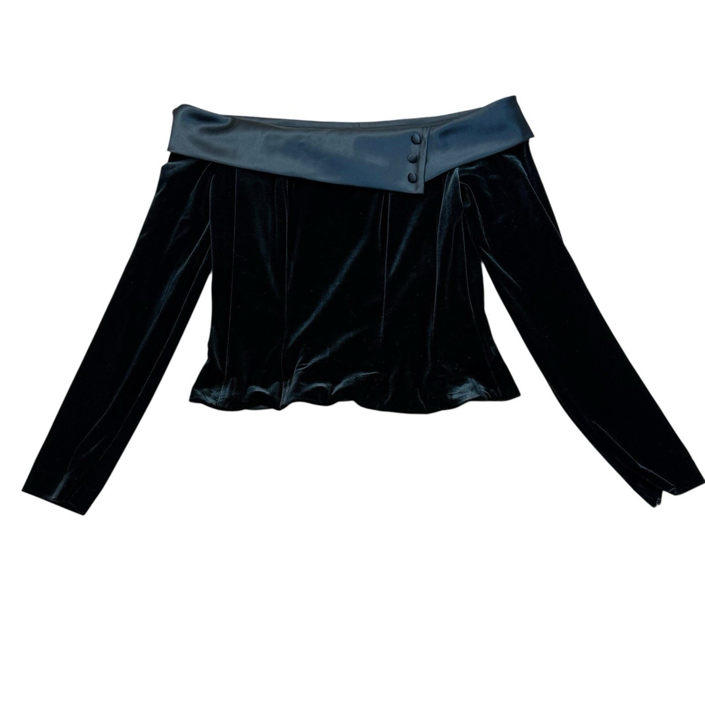Alex Evenings Black Velvet Off Shoulder Top Women's M Long Sleeve Formal Blouse