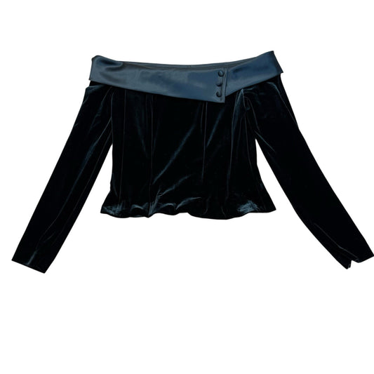 Alex Evenings Black Velvet Off Shoulder Top Women's M Long Sleeve Formal Blouse