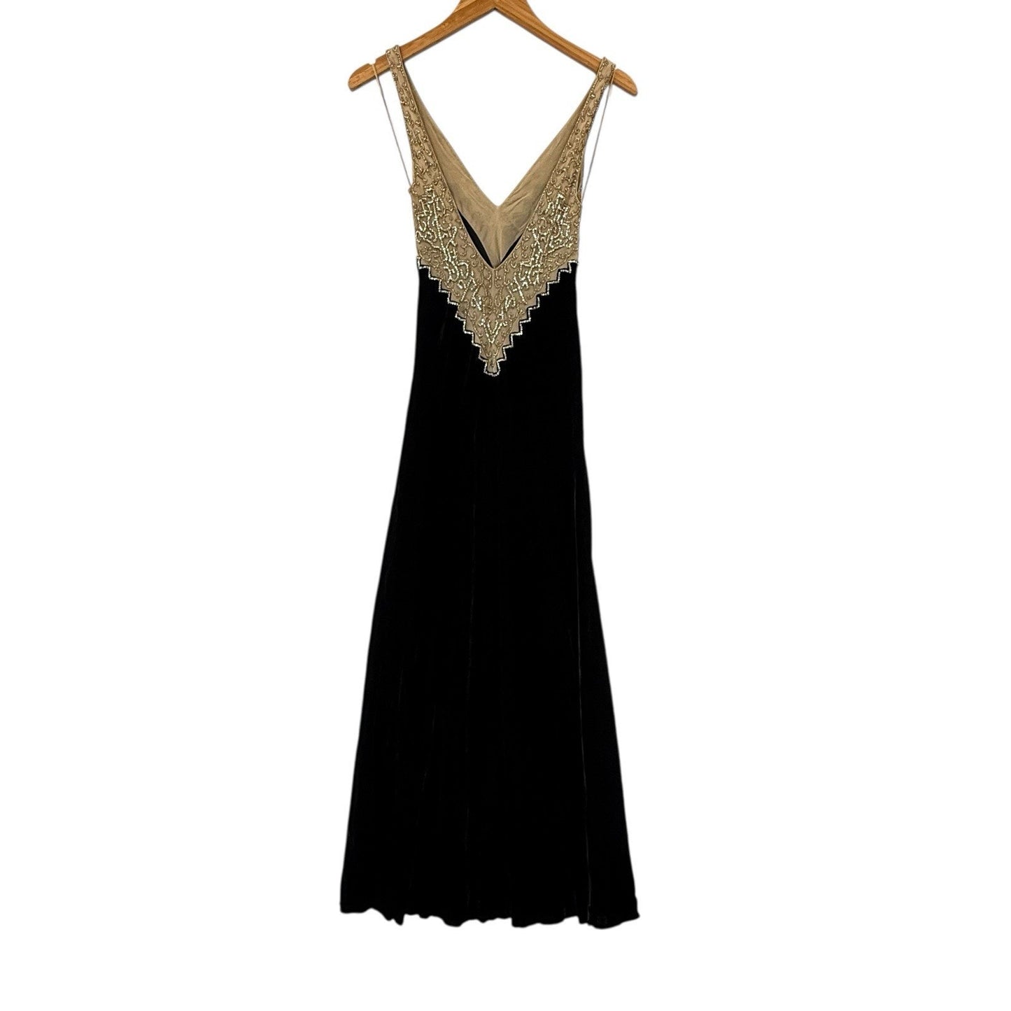 Vintage Y2K Ralph Lauren Collection Black Velvet Beaded Gown Dress 4 Women's
