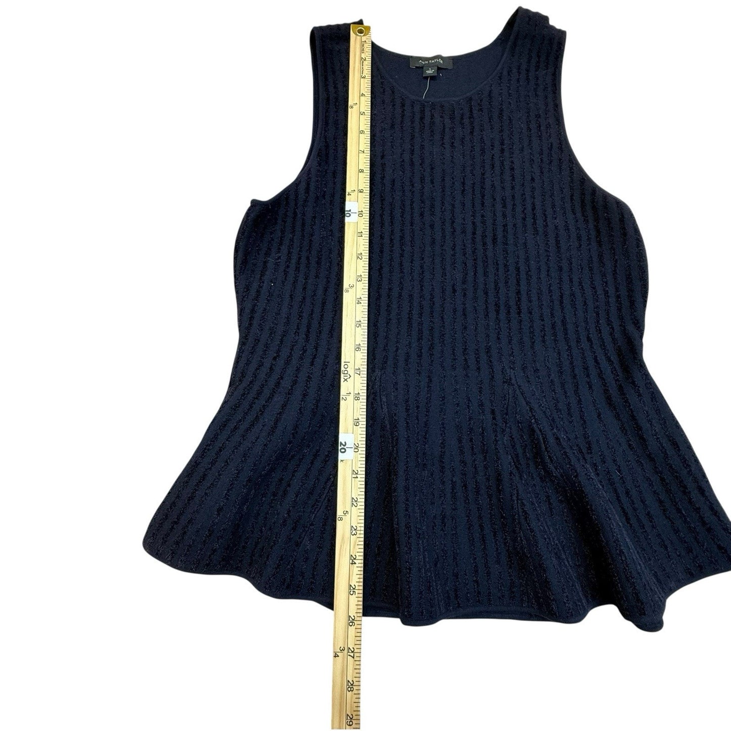 Ann Taylor Navy Knit Peplum Top & Skirt Set Women’s Size L Textured