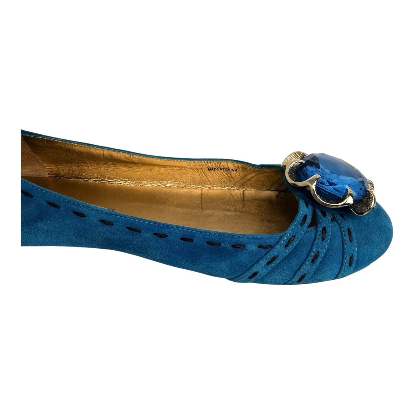 MARC JACOBS Suede Turquoise Jeweled Flats Women’s US 6B Boxed Large Blue Gem Toe Shoes