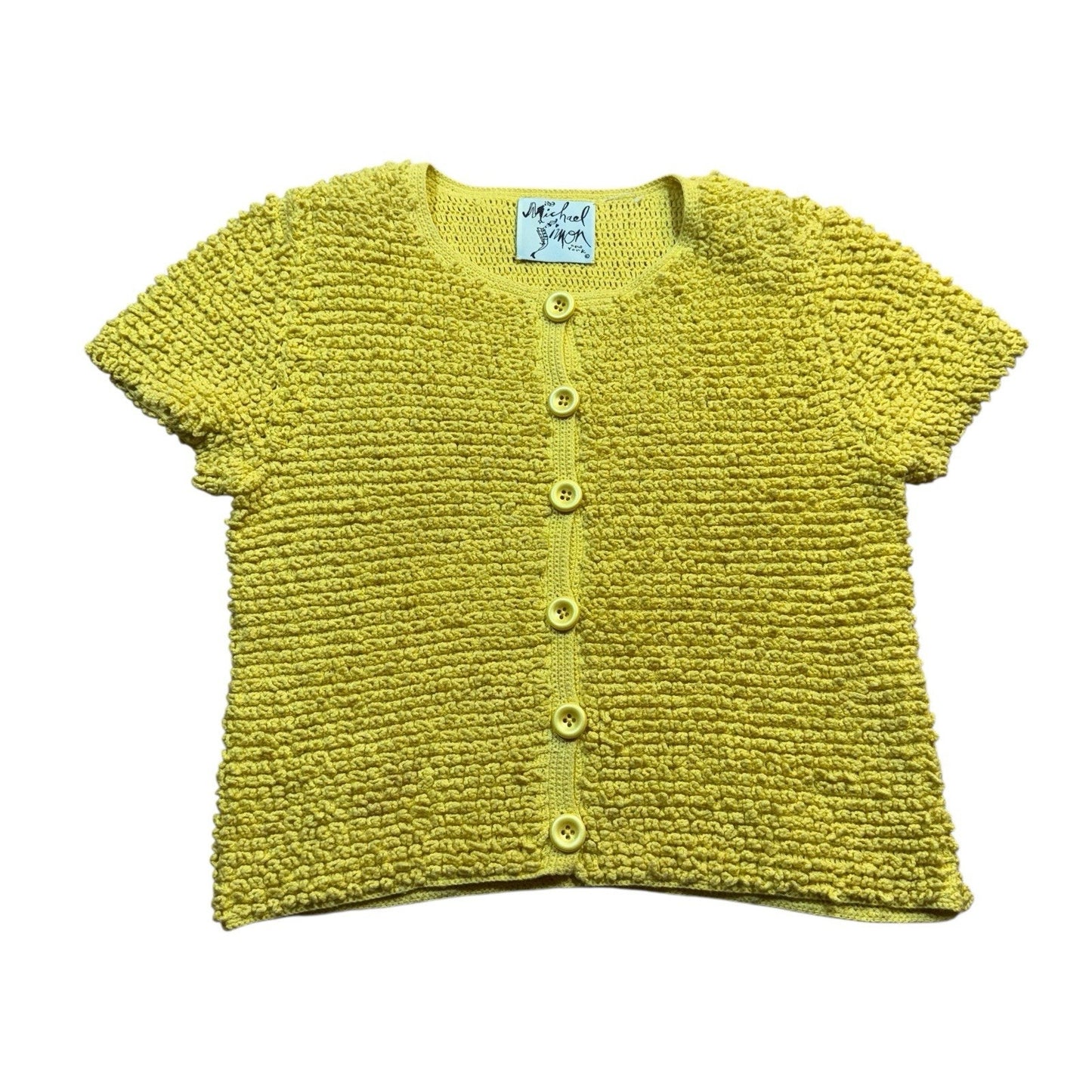Vintage Michael Simon Sweater Women’s Small Yellow Textured Knit Button Front