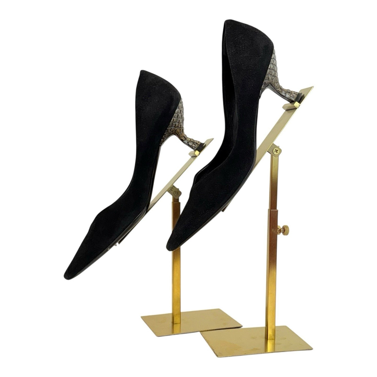 Prada Black Suede Pumps Size 35 Made in Italy Sculptural Heel/Shoes Women's Y2K US size 5