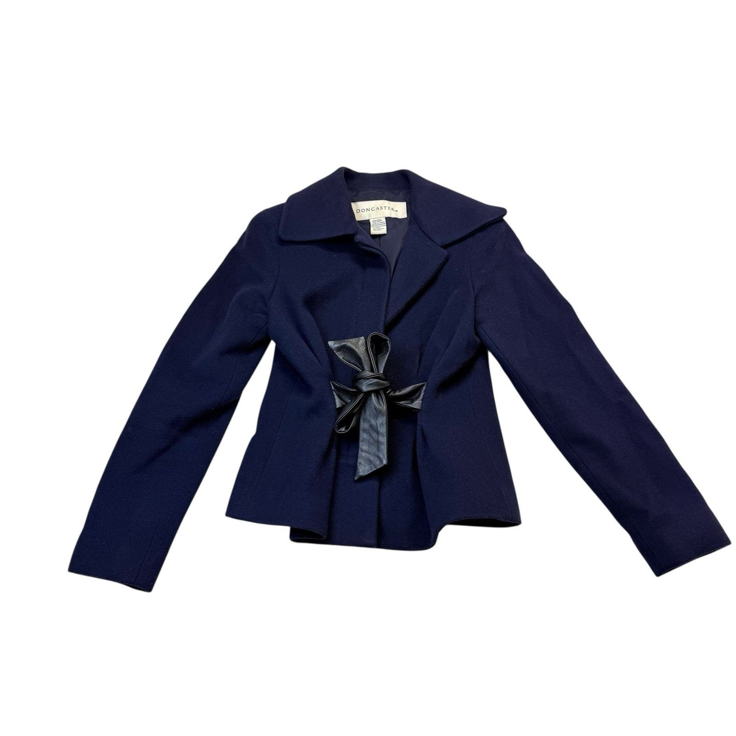 Doncaster Navy Wool Jacket Small Peplum Bow Blazer Women's
