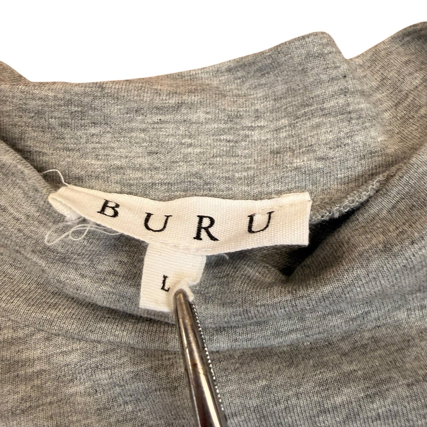 Buru Gray Tie Sleeve Knit Top 3/4 Sleeve Size L Women's Blouse