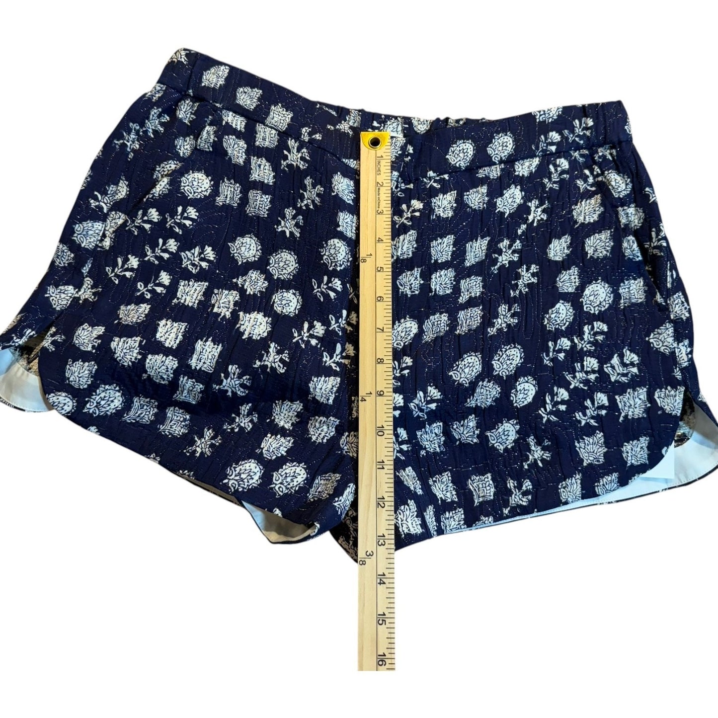 NEW A.L.C Women's Size 12 Blue Casual Comfort Floral Printed Shorts Elastic Waist
