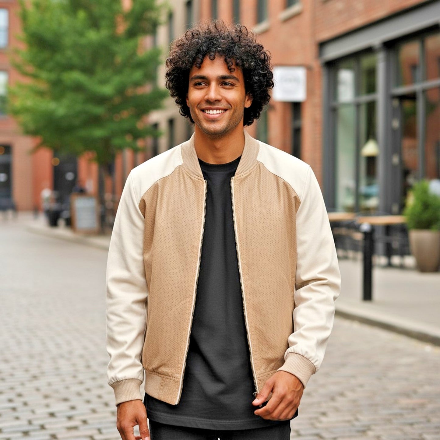Saks Fifth Avenue Men's Size Large Tan White Color-Block Bomber Jackets - NEW