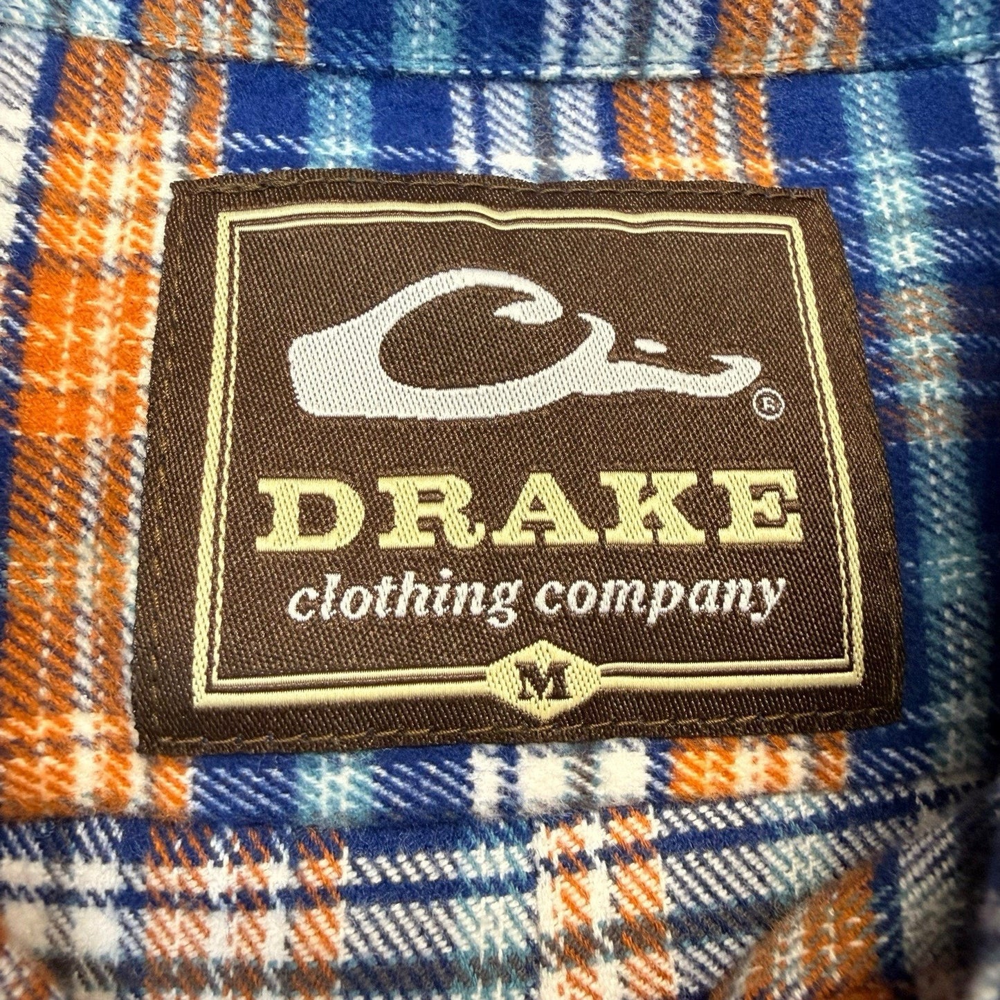 Drake Waterfowl Men’s Flannel Shirt NWT Plaid Blue Orange Medium Large Button Down