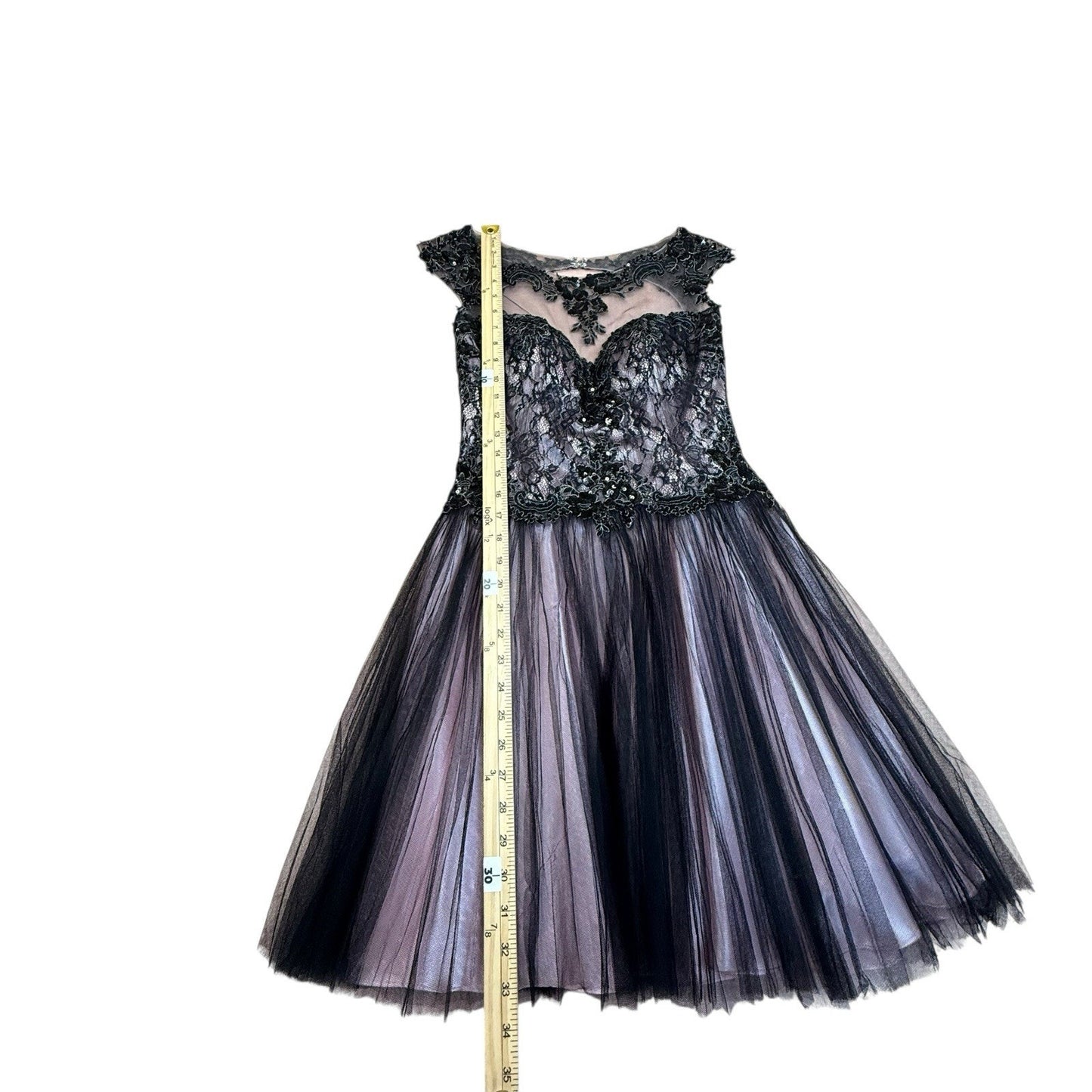 Alyce Paris Black Lace Tulle Fit Flare Dress Size 4 Women's