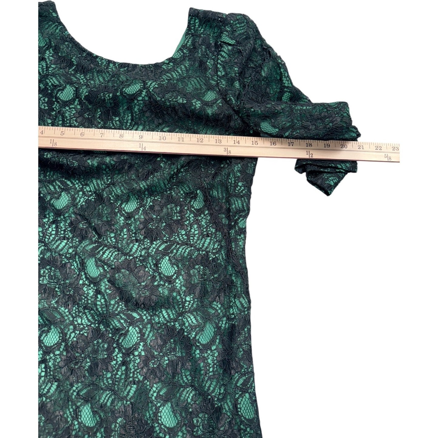 Tegan Women's Green With Black Overlay Lace Dress 3/4 Sleeve Elegant Size 0 XS