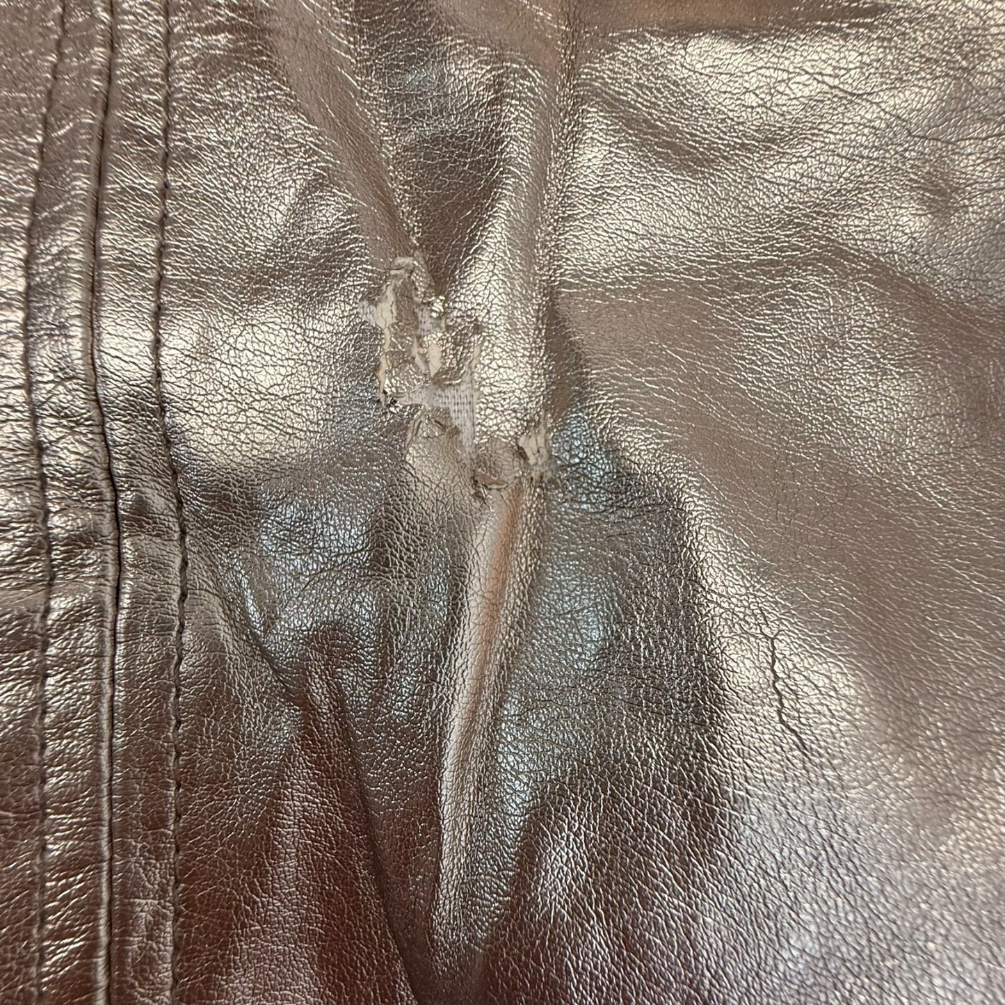 BlankNYC Women’s Medium Metallic Gold Moto Biker Leather Jacket Zip Pockets