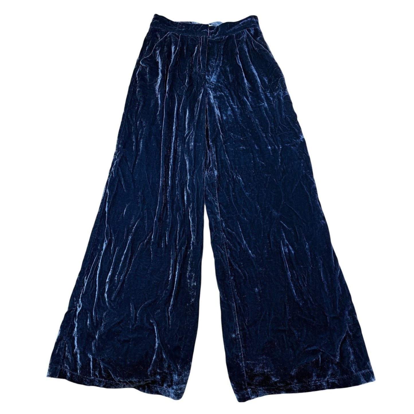 Molly Green Blue Velvet Wide Leg Pants L High Rise Pull On Women's