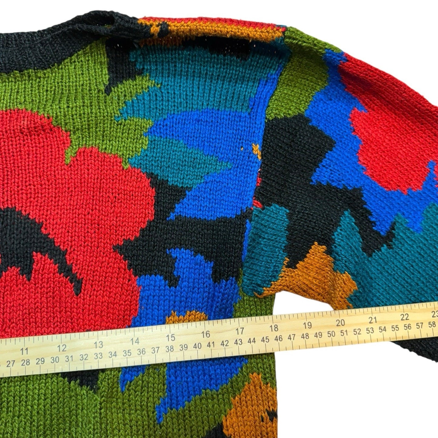 Perry Ellis Vintage Spring 1983 Hand Knit Silk Flower Intarsia Sweater Medium Women's