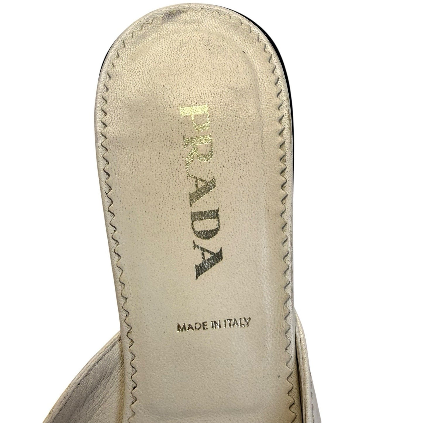Prada Y2K White Leather Pointed Toe Mule Heels Sz 36.5 Italy Women's