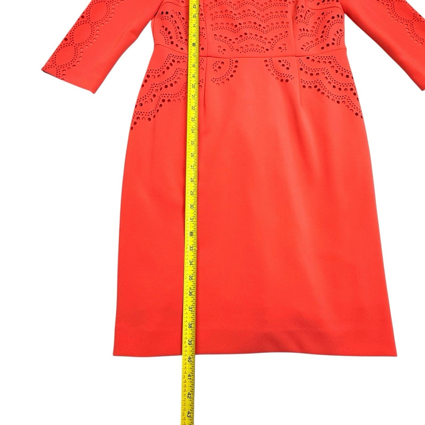Antonio Melani Coral Eyelet Sheath Dress 3/4 Sleeve Size 12 Women's