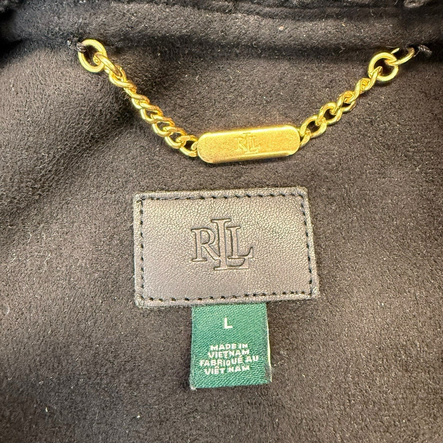 Lauren Ralph Lauren Black Sherpa Vest L Gold Zip Y2K Preppy Fleece Women's