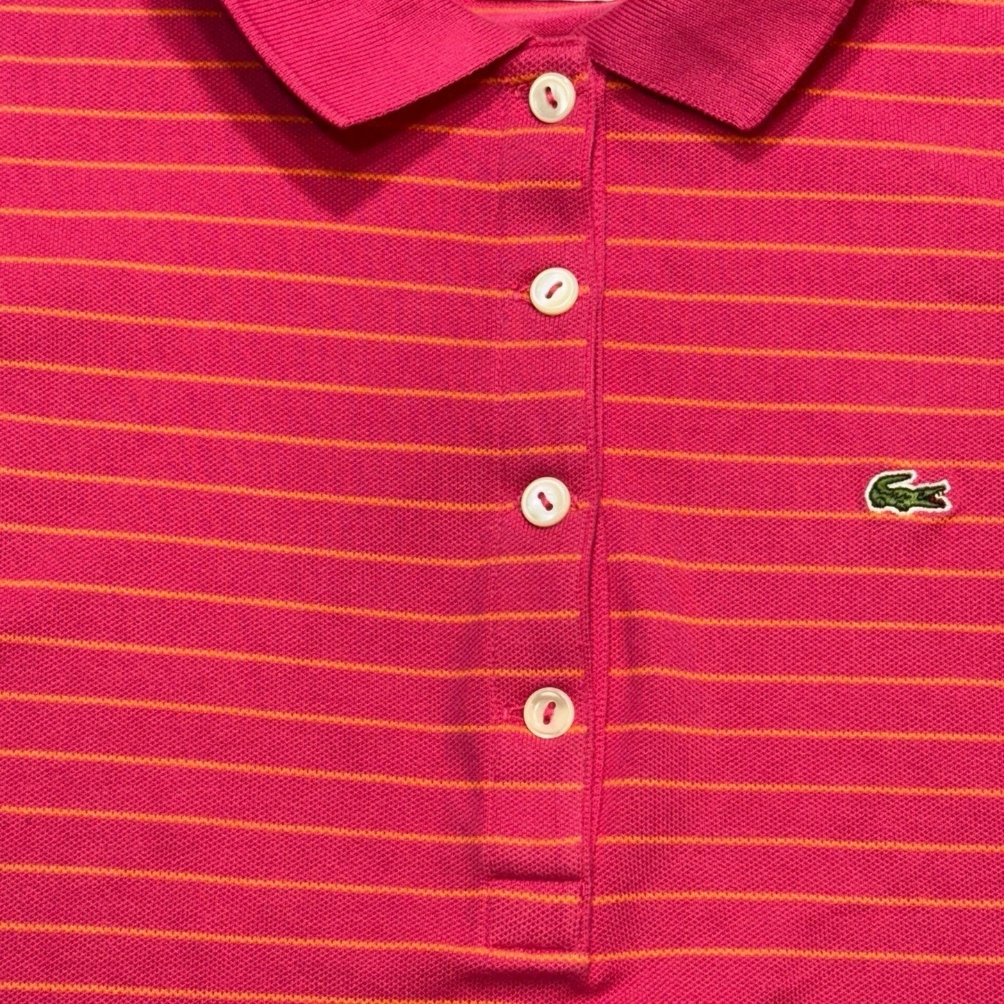 Lacoste Pink Orange Stripe Blouse Sleeve Polo Shirt Women’s Size 36 Cotton