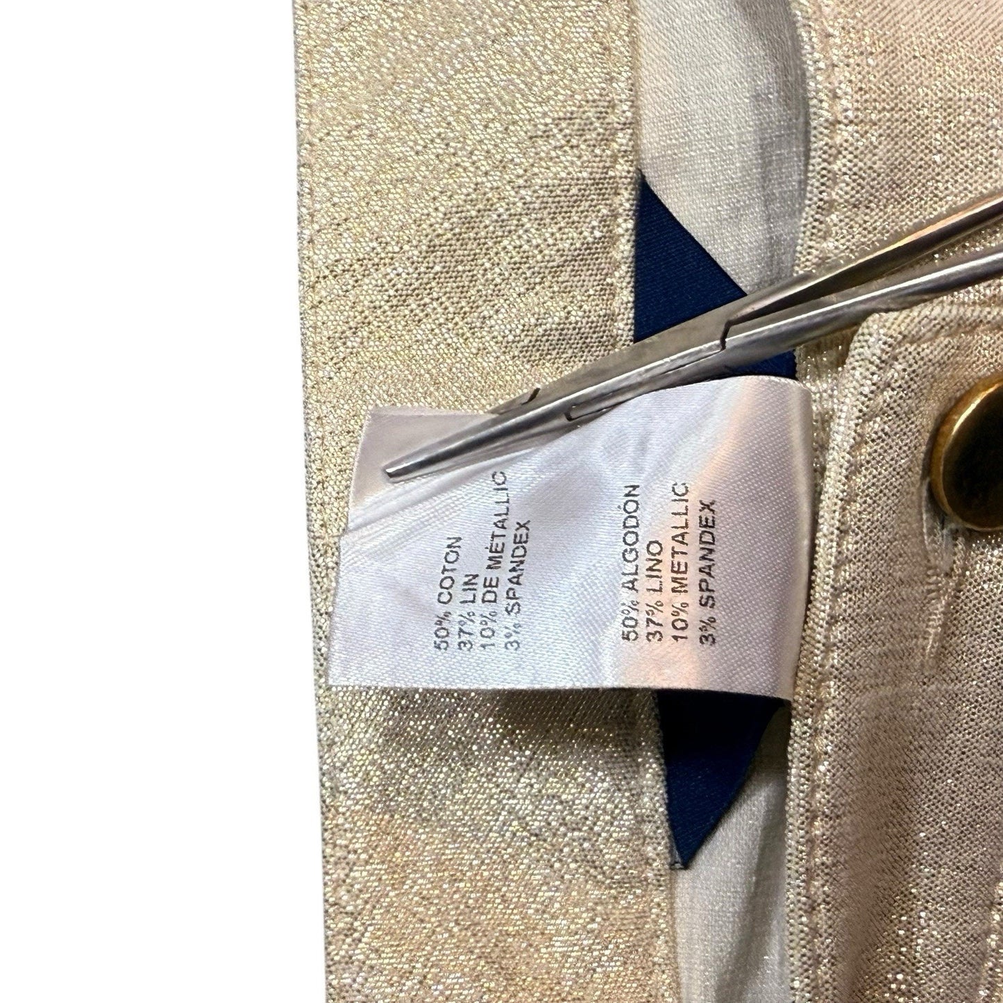 Doncaster Collection Gold Metallic Linen Blend Belted Jacket & Pants Set Sz 2 Women's SUIT, SET