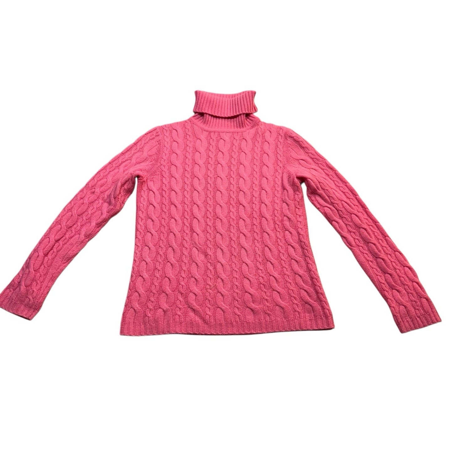 VTG Don Caster Sports Women’s 100% Cashmere Cable Knit Turtleneck Sweater Sz Small Pink