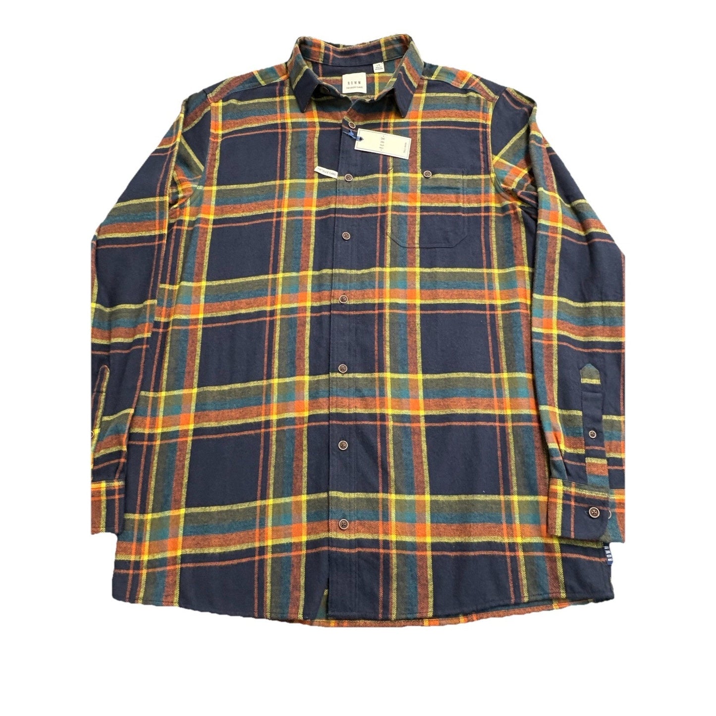 NWT's ROWM Portuguese Flannel Multi Orange, Blue, White Men's $89 Button Down