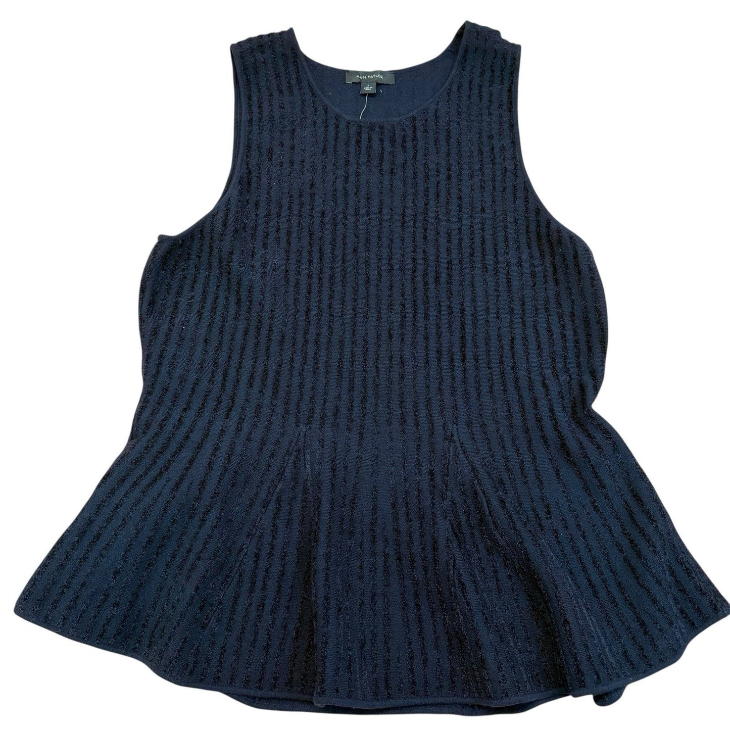Ann Taylor Navy Knit Peplum Top & Skirt Set Women’s Size L Textured