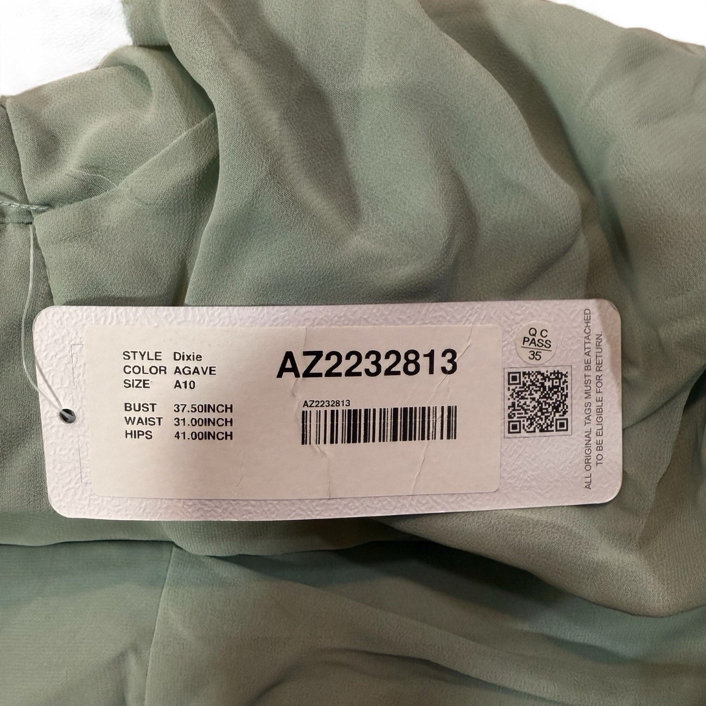 Azazie Dixie Bridesmaid Dress Sage Green Size A10 NWT Formal Gown Women's