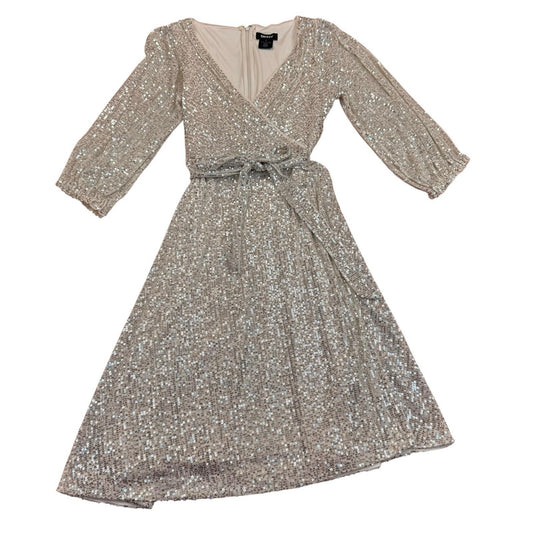 DKNY Gold Sequin Wrap Dress 3/4 Sleeve Midi Size 4 Women's