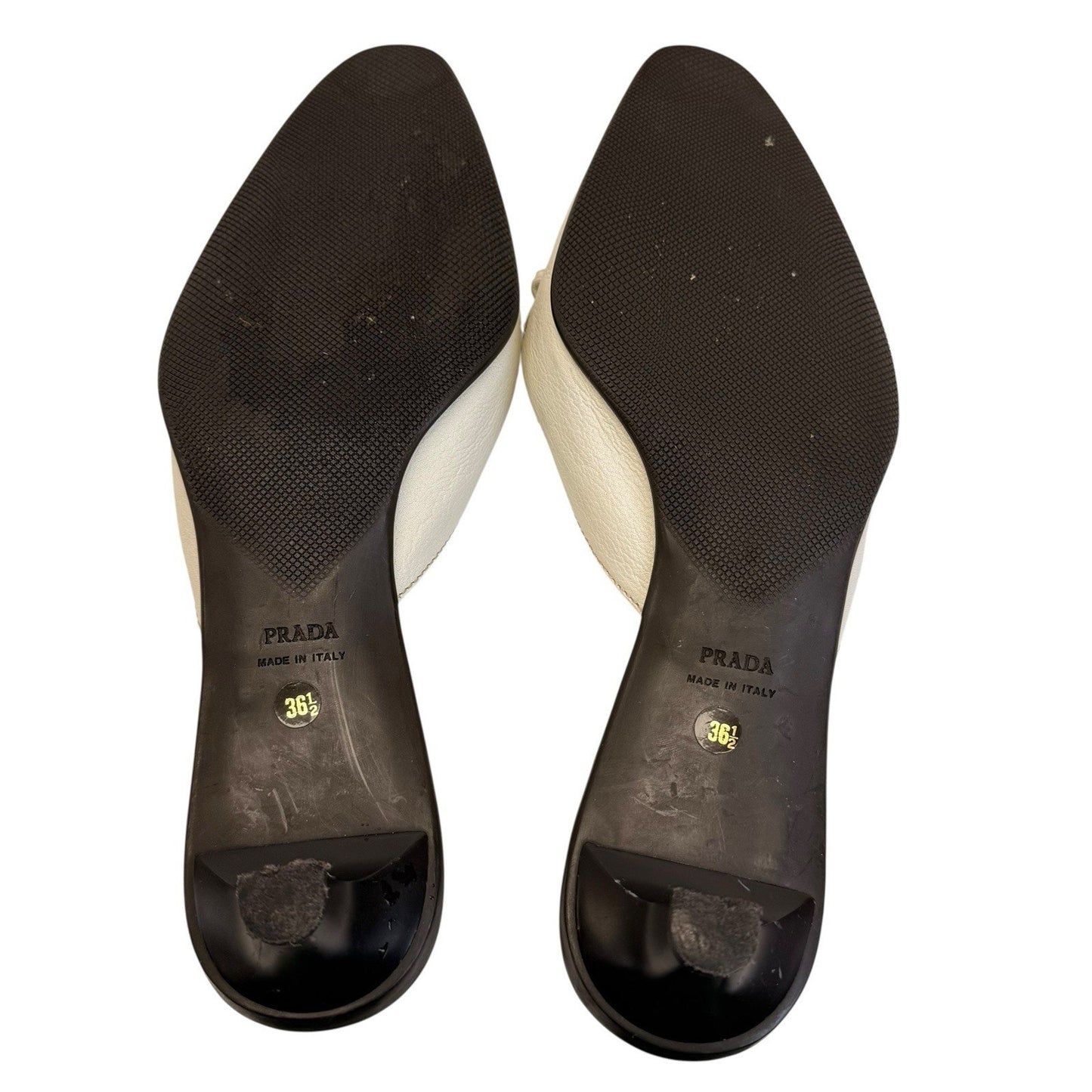 Prada Y2K White Leather Pointed Toe Mule Heels Sz 36.5 Italy Women's