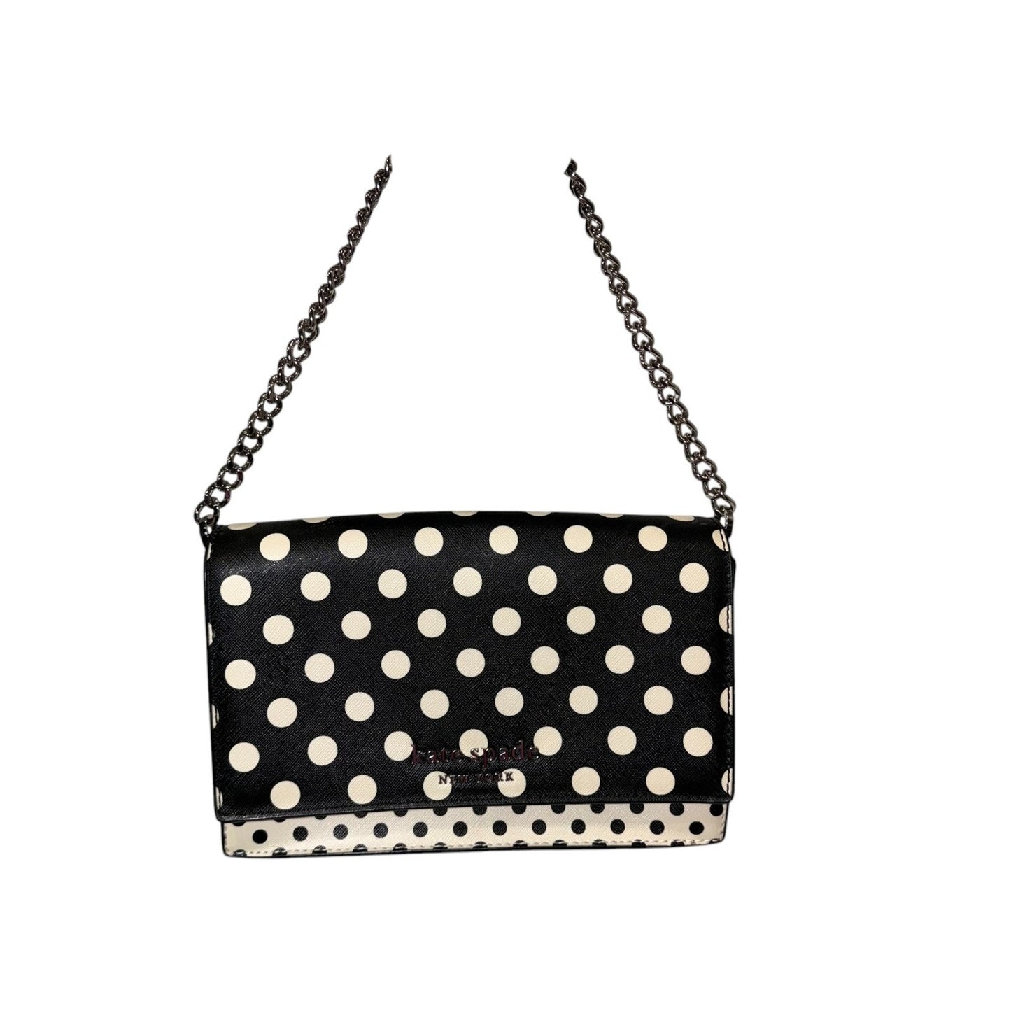 Kate Spade Polka Dot Chain Shoulder Bag Crossbody Clutch Black White Evening Purse Women's