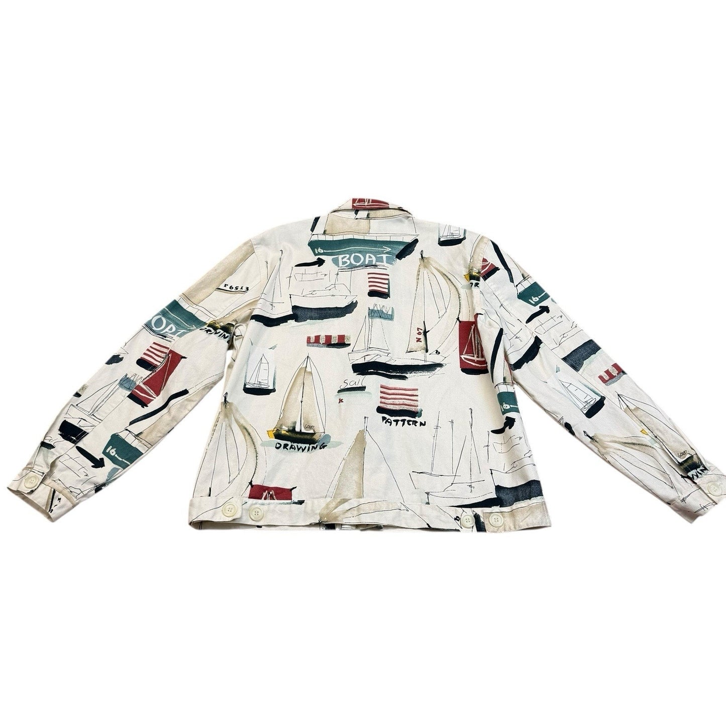 Vintage 90s Norm Thompson Nautical Print Jacket Boat Sailing Cotton Sz M Women's