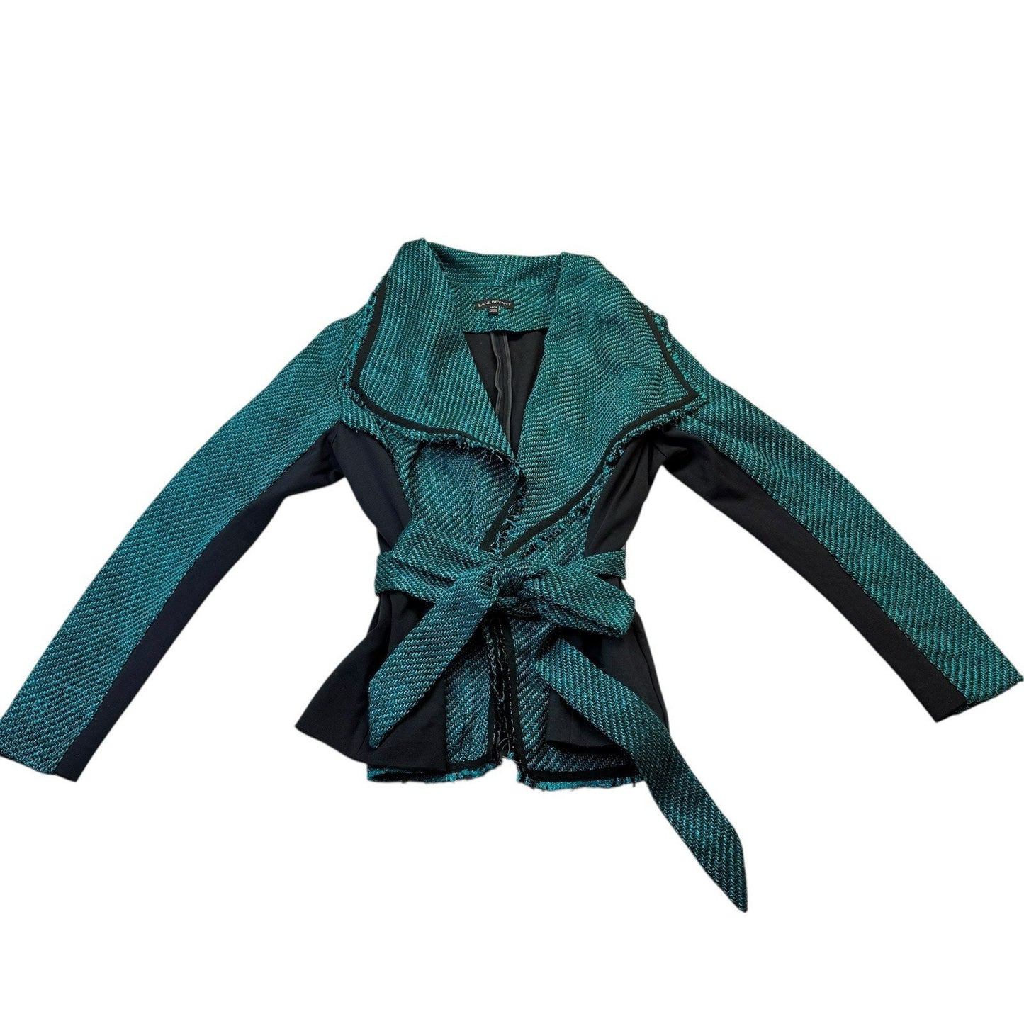 Lane Bryant 14/16 Teal Black Belted Peplum Jacket Women's