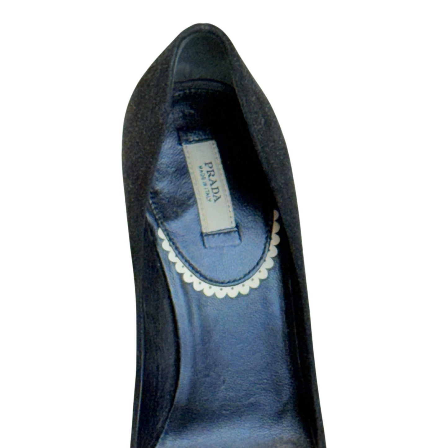 Prada Black Suede Pumps Size 35 Made in Italy Sculptural Heel/Shoes Women's Y2K US size 5