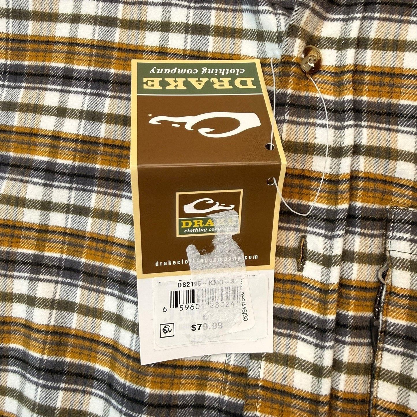 Drake Waterfowl Men’s Flannel Shirt Medium NWT Plaid Long Sleeve YLW/GRN/GRAY Button Down