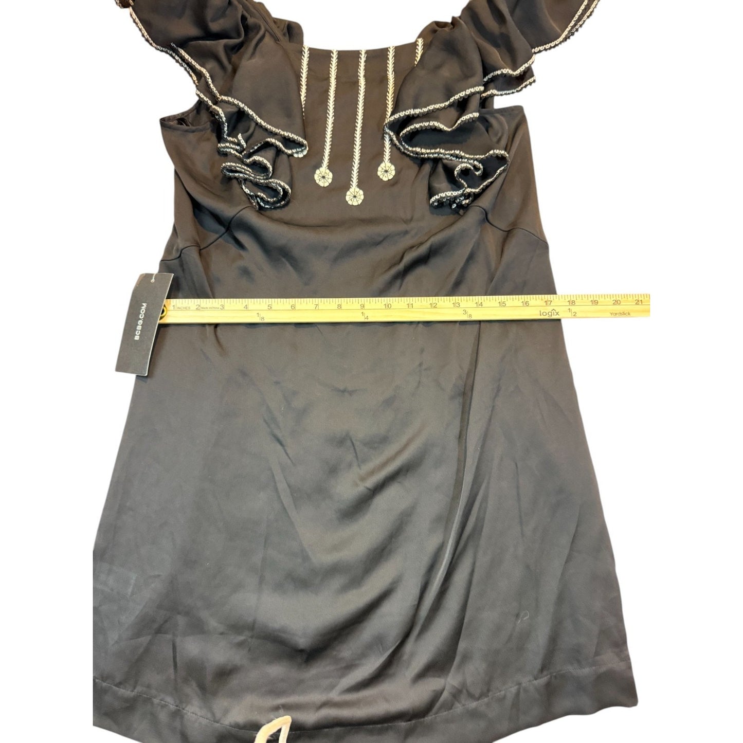 NEW BCBGMAXAZRIA Women's Size Large Black Ruffled Sleeveless Woven A-Line Dress