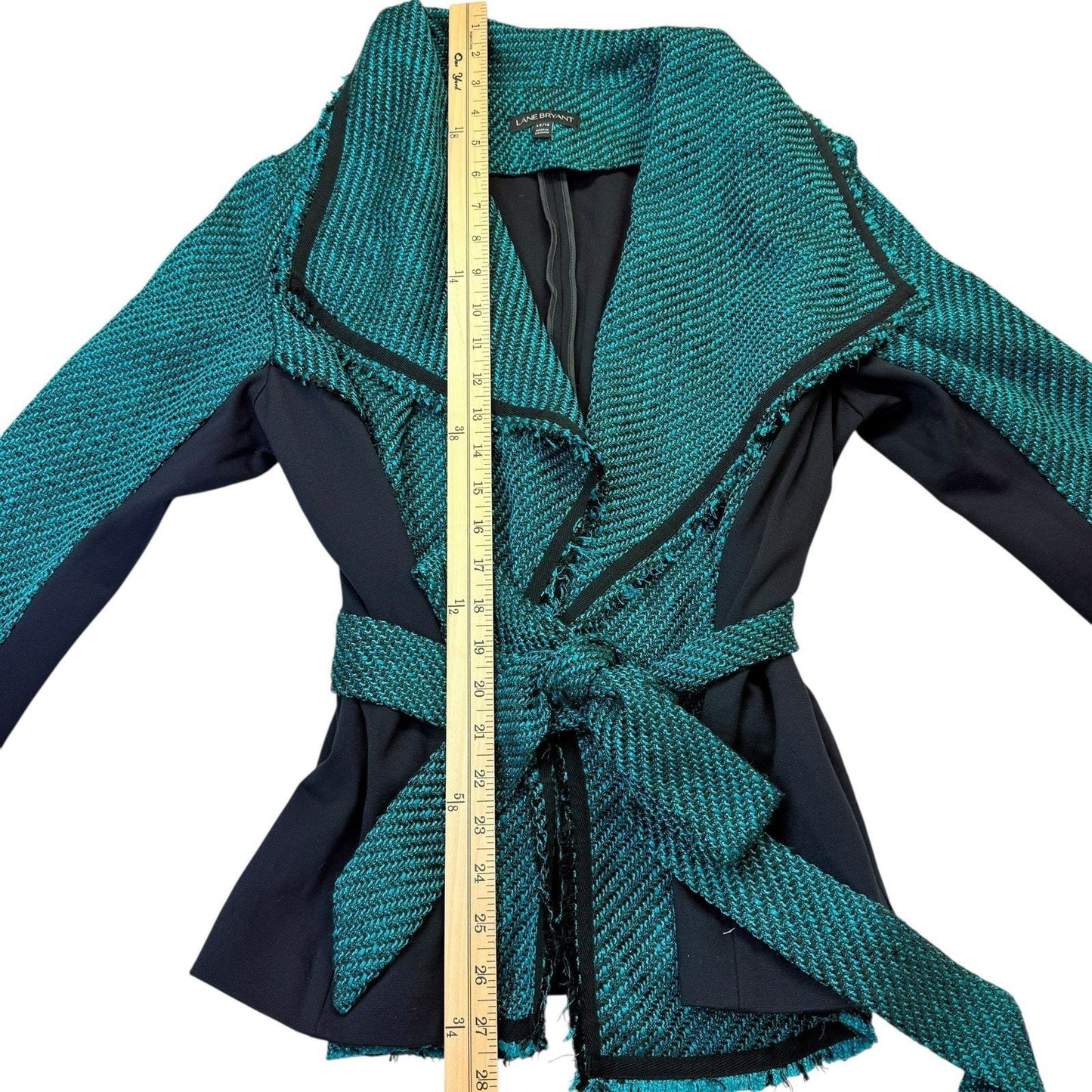 Lane Bryant 14/16 Teal Black Belted Peplum Jacket Women's