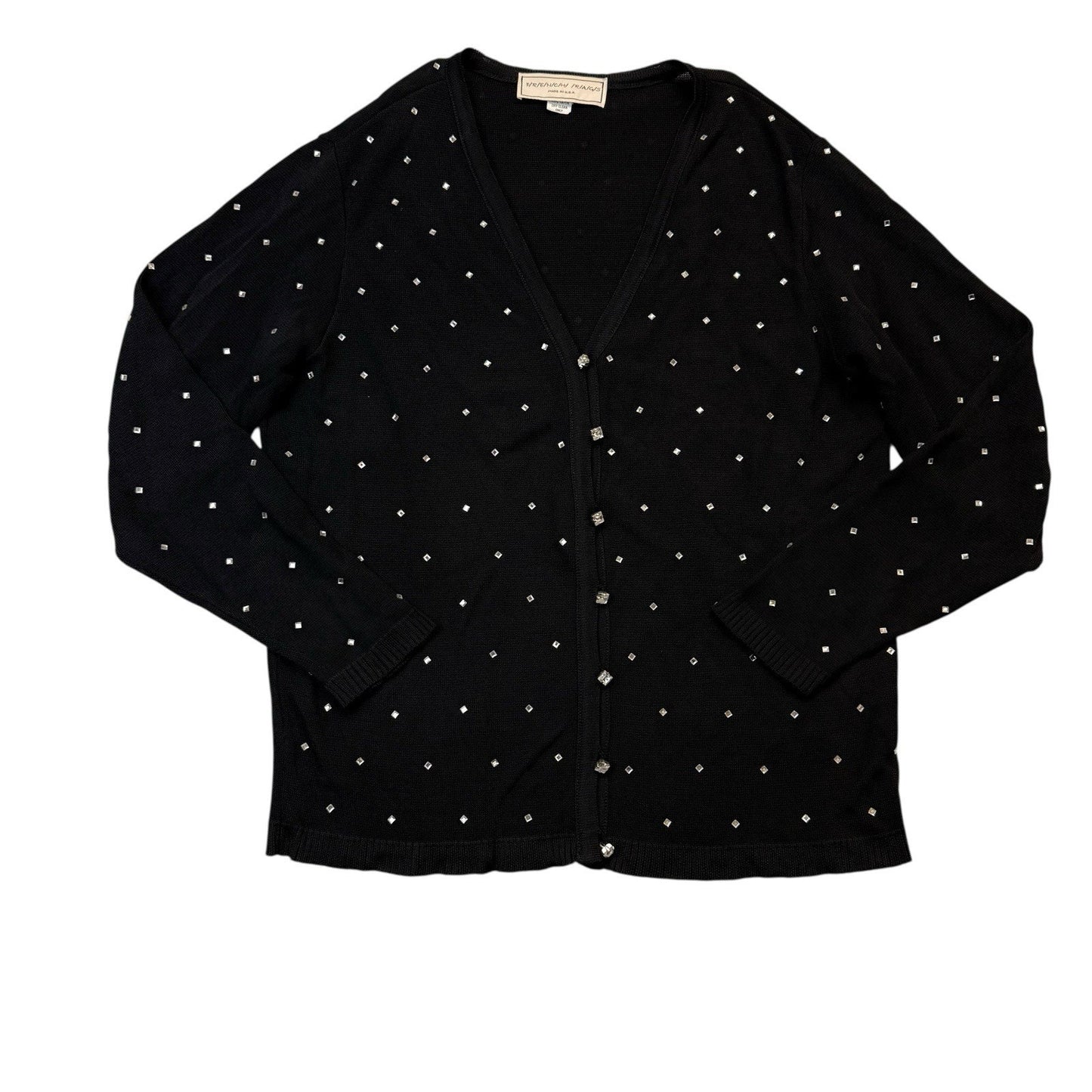 Vintage French Rags Black Studded Cardigan Women's Size 1 Made USA