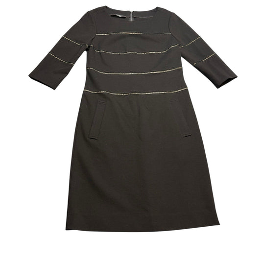 Per Se by Carlisle Women’s Black Knit Dress Size 0 3/4 Sleeve Gold Stitch Detail