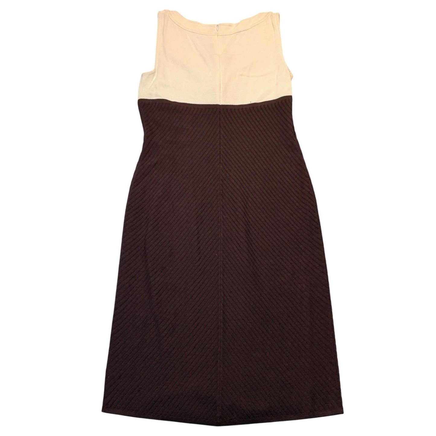 St. John Colorblock Knit Dress Women’s 12 Brown Ivory Sleeveless Wool